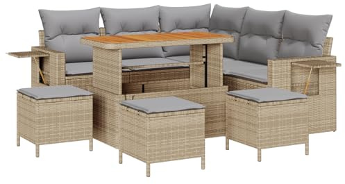 vidaXL 9-delat trädgårdsoff set med kuddar beige Poly Rattan UV-beständig väder utomhus komfort sittplats sektionell modulär möbel patio soffa