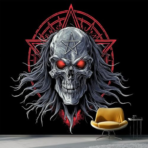 Carta da Parati Murale Gotico Metallo Teschio, Nero Murales Da camera, Carta da Parati Fotografica per soggiorno Soffitto Sfondo Decorazione 300 x 210 cm