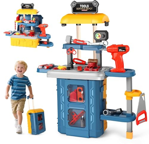 Cassetta Attrezzi Bambini Banco da Lavoro - 46 Pezzi Attrezzi Giocattolo Costruzioni Educativi Giochi con Trapano Elettrico Attrezzi Lavoro Regalo di Natale per Bambini Ragazzo Ragazza 3 4 5 6 7 Anni