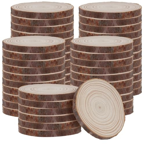 SYUTBOU 50 Stück Holzscheiben zum Basteln, 9-10 cm Rund Natur Baumscheibe, 1cm Dicke Baumscheiben zum Basteln Holzkreise für DIY Dekoration, Hochzeit und Weihnachten