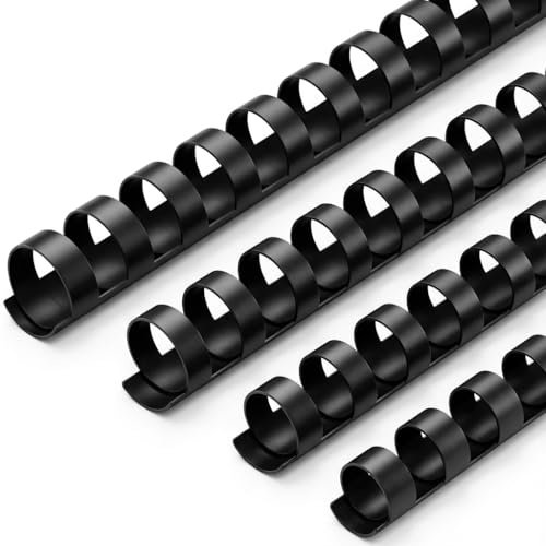 QWORK® 80 Pezzi 21 anelli spirali per rilegatura, anelli rilegatura plastica 12/14/16/18mm, capacità A4 di 90-150 fogli, nero