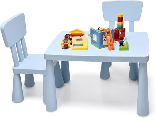 GOPLUS Juego de Mesa y Sillas para Niños de 1-7 Años, Conjunto de Mesa y Silla Infantil, Mueble para Bebé Pupitres de Juego Actividad Estudio, Estilo Sencillo, Carga 50 KG (Azul)