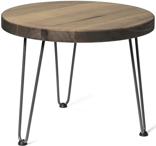 LAMO Manufaktur Mesa de Centro Redonda 50 cm | Mesa Auxiliar Madera para salón, mesita de Noche para Dormitorio con Patas Hairpin | Grosor: 40 mm, Color: Nogal, Patas: Antracita, Altura: 35 cm