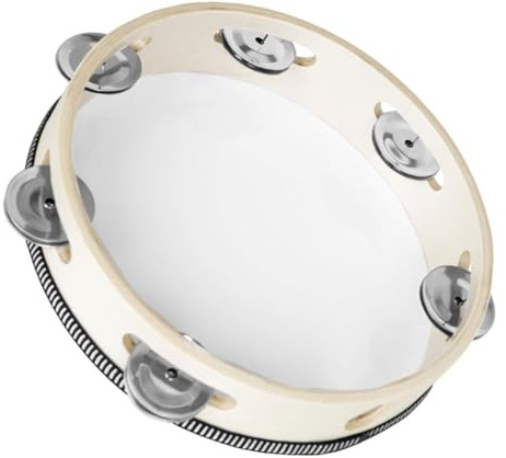 HAMPPLIES Holz Tamburin Handtrommel mit Schellen Percussion Instrument Handgehalten für Erwachsene Rhythmusförderndes Musikinstrument Langlebig und Sicher aus Pu material Geeignet für