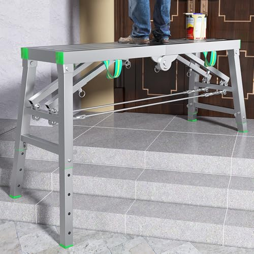 Generisch Klappgerüst Höhenverstellbar 5 Stufen, Aluminium Tragbare Arbeitsplattform, Stabile Multifunktionale Tritthocker für Haushalt, Werkstatt, Bauarbeiten und Wartung