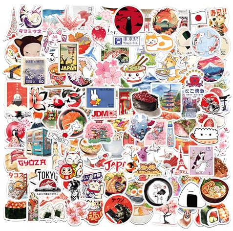 TIHNY Lot de 119 Autocollants Japonais, Stickers Vinyle adorables Sushi imperméables pour Ordinateur Portable, Journal, Scrapbook, Valise de Voyage