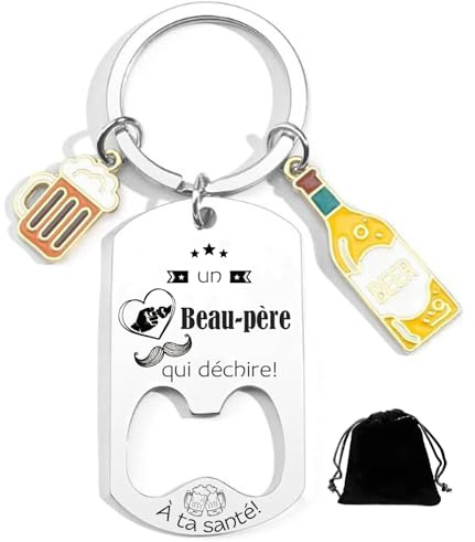 XWXWXW Cadeau Beau Pere Porte-Clés Décapsuleur Beau Père Personnalisé - Idée Cadeaux Beau-Père Unique - Porte Clef Papa Personnalisé Idéal pour Cadeaux de Noël, Anniversaire cadeau fete des peres