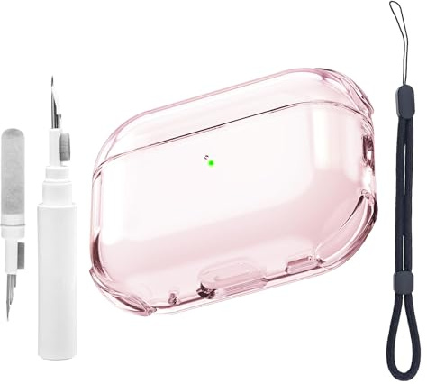 Teyomi TPU-skal kompatibelt med Airpods pro 3 generationen med rengöringsset, skyddande fodral kompatibelt med Airpods pro 3 med handrem, stöd för trådlös laddning, Stötsäker och stötsäker (rosa)