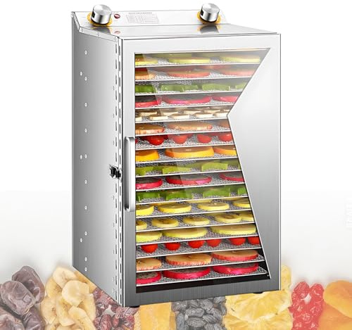 Déshydrateur Alimentaire, Déshydrateur Maison, 8/12/18 Plateaux, Air Chaud 3D Uniforme, Minuteur 1-12H, Plateaux Amovibles Inox, Silencieux, Fruits, Légumes, Friandises(18lavers)