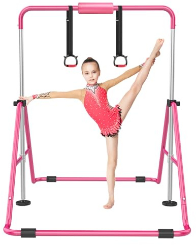 RINREA Gymnastic Bars for Kids with Adjustable Height, Folding Gymnastic Training Kip Bar, Expandable Horizontal Bar for Home