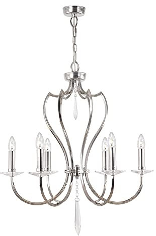 Licht-Erlebnisse Kronleuchter CANDELA 12 Kristall Echt-Messing in Nickel poliert 6-flammig Ø65cm Klassisch Design Lampe