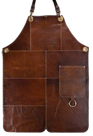 Angus Stoke Premium Lederschürze - Vollleder Grillschürze - Patches Vintage Leder Schürze - BBQ & Küche - Barney (L-XL)