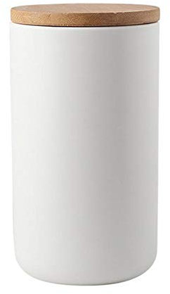 Keramik Vorratsdosen, Aufbewahrungsdose Frischhaltedose mit Bambusdeckel und Silikonring (Weiß,33.81oz/1000ml)