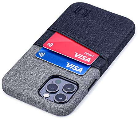 Dockem iPhone 12 und iPhone 12 Pro Handyhülle mit Kartenfach: Wallet Handytasche mit Integrierter Metallplatte für Magnet-Halterung [Luxe M2, Schwarz/Grau]