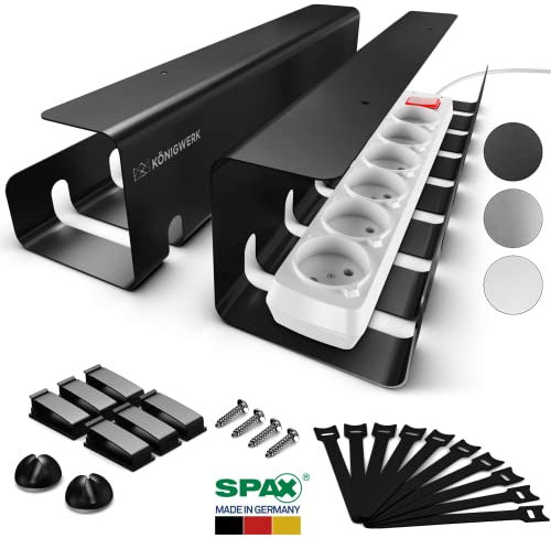 Königwerk Kabelkanal Schreibtisch fürs Kabel Management - Inkl. Zubehör - Tisch Kabelführung Kabelmanagement durch Kabelschacht - Cable Organizer Desk