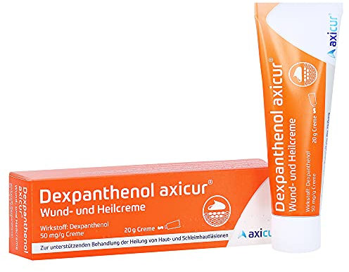 Dexpanthenol axicur Wund- und Heilcreme 50 mg/g, fördert die Wundheilung bei oberflächlichen Hautverletzungen, unterstützt den Heilungsprozess von Haut- und Schleimhautläsionen, 20g
