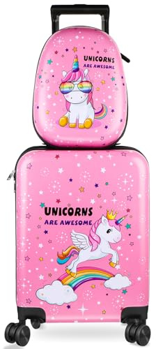 Weewooday Kindergepäck und Rucksack, 45,7 cm (18 Zoll) Koffer mit Spinner-Rädern, Hartschalen-Reisegepäck, 33 cm Rucksack, Mädchengepäck-Set für Kinder, Reisekoffer-Zubehör