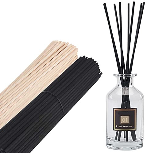 100 Stück Natural Rattanstäbchen Reed Diffuser Stöcke, 7 Zoll Rattan Reed Sticks Holzstäbchen für Raumduftspender (Schwarz und Naturfarbe)