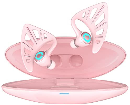 Yowu Écouteurs Elfe sans Fil 5.0, 10 Couleurs d'effets RVB avec contrôle par Application, réduction du Bruit, étanchéité IPX4, écouteurs Intra-Auriculaires Elfe avec étui de Chargement (Rose pétale)