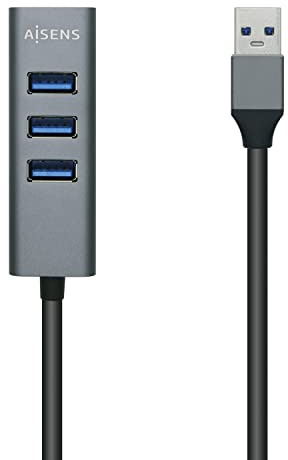 AISENS A106-0507 HUB USB 3.0, tipo A/M-4xtipo A/H, gris, 10cm