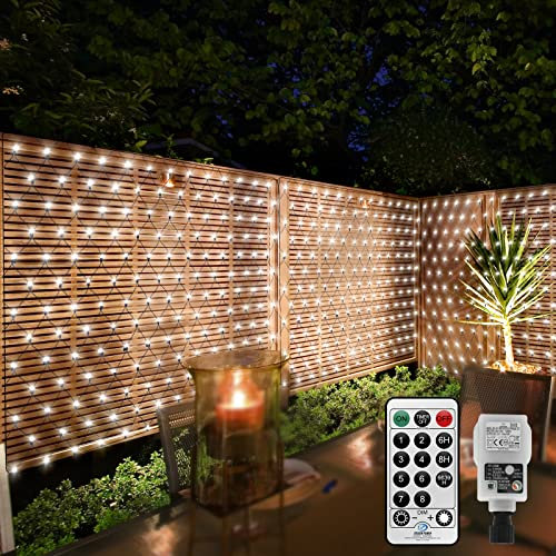 3 x 2 m 200 LED rete di luci per esterni, catena di luci interne, impermeabile, collegabile con telecomando e timer, 8 modalità per albero e giardino (bianco)