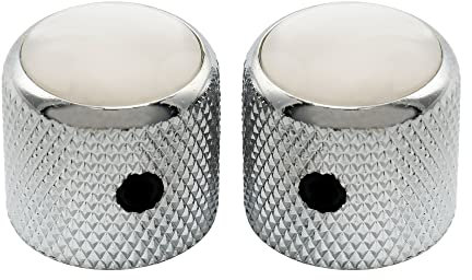 Musiclily Pro 1/4 Zoll Stahl Perlmutt Oberfläche Dome Potiknöpf mit Schraubbar Universal Passende Knobs für E-Gitarre und Bass, Chrom (2er Set)