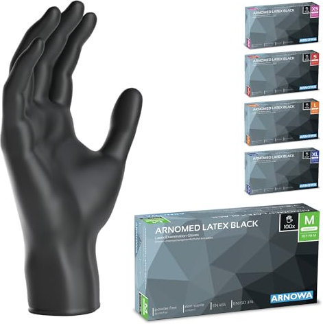 ARNOMED 100x Guantes de látex desechables talla M Negro, Protección para manos una vez quirúrgicos y de laboratorio, Luvas nitrilo descartaveis, Manoplas en XS, S, M, L, XL