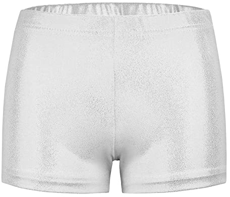 SEAUR Short Gymnastique Métallique pour Fille Caleçon de Danse Ballet Enfant Verni Brillant Leggings Court de Yoga Gym Patinage Sportwear Argent - 3-4 Ans