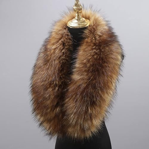 PTNKUIIY Damen Fellkragen Pelzkragen, Pelz Schal Winter Fuchspelz Kragen Pelzkragen Fuchsfell Winterkragen Wärm Fellschal Kragen Abnehmbare Halswärmer für Jacken Wintermantel Kapuze 90CM,Braun