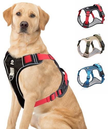 Hundegeschirr, Anti Zug Hunde Geschirr, Verstellbar Keine Pull Hundegeschirr mit Gepolstert Grifff, Reflektierende Brustgeschirr mit Klettbändern für Kleine, Mittelgroße, Große Hunde