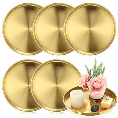 Thenshop Rundes Serviertablett aus Edelstahl, 30,5 cm, goldfarben, 6 Stück