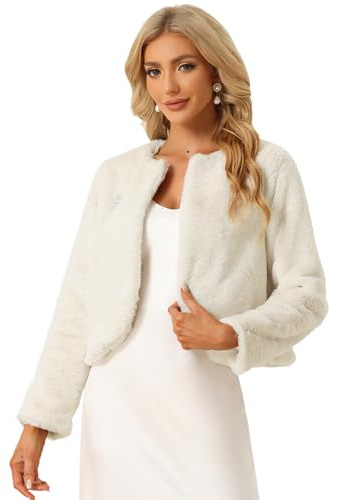 Allegra K Women's Formal Bolero Shrug Cropped Faux Fur Jacket for Wedding Dresses Beige M