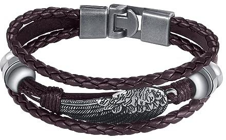 Feilok Feder Engelsflügel Armband Herren Leder Armband Geflochtenes Armband Leder Armreif mit Magnetverschluss