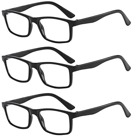 Suertree Lesebrille 3 Pack Klassisch Leser Scharnier Augenoptik Leicht Brille Lesehilfe für Damen Herren 9801 Black +4.0
