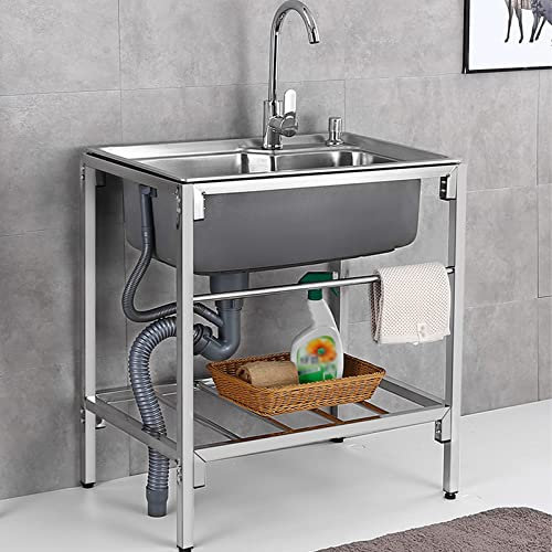 Laundry Sink Stainless Steel Outdoor Sink for Washing, Utility Single Bowl Sink, Commercial Prep Handwashing for Backyard Garage Camping