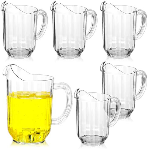 Tessco for you 6 Pcs Plastic Pitchers 60 Ounce Clear Restaurant Jug Large Water Pitcher Carafe Serve Milk Tea Juice Drink for Parties Container Dispenser Beer Jar