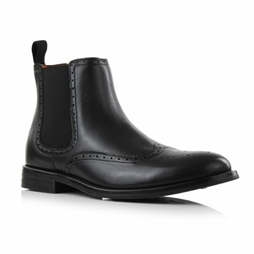 Ferro Aldo Men's Alonzo Wingtip Chelsea Boots | Pull-On Brogue Ankle Dress Boot | MFA806089 | in Black, Size 13