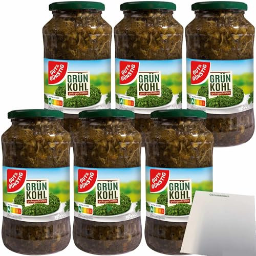 Gut&Günstig Grünkohl erntefrisch verarbeitet im praktischen Glas 6er Pack (6x660g Glas) + usy Block