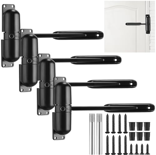 Gisafai 4 Sets Automatic Door Closer, Spring Door Closer Heavy Duty Self Closing Hinges, Convert Hinged to Self Closing Automatic Opener and Closer for Gate Garage Safety(Black)