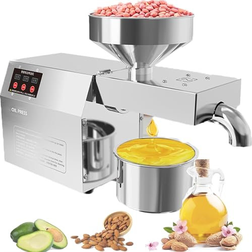 LTSRLL Pressa Olio Automatica 1500W, estrattore Olio Elettrico Freddo/Caldo, Alta Potenza e Intelligente Integrato, Acciaio Inossidabile Uso Alimentare, per Arachidi Girasole Sesamo, 3-6 kg/Ora