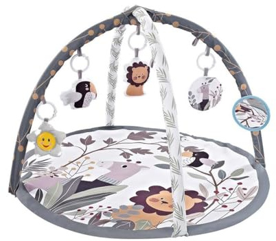Chipolino Spielbogen Tiere, Musikfunktion, 5 Hängespielzeuge, Krabbeldecke grau