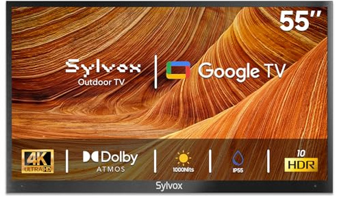 SYLVOX Outdoor TV, 55 Smart Waterproof Outdoor TV, 4K 1000 Nit Brightness | Works with Google Cast, Dolby Atmos, IP55 Weatherproof Outside TV for Partial Sun, Garden Patio Gazebo (Deck Pro 2.0, 2026)