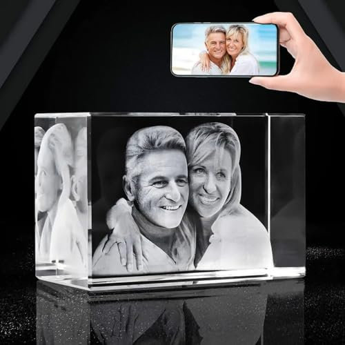 WOMB 2D/3D Laser Engraved Crystal Photo Frame,Custom Glass Photo,Personalised Picture on Glass Cube Valentines Mom's Day Gifts for Her Women,Customized Gifts for Him Her Birthday (2D 5 x 5 x 8 cm)