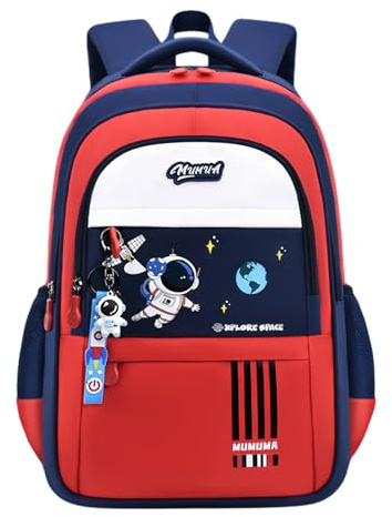Space Childrens Backpacks for Girls Boys, Capacity Astronaut Girls Boys School Bags Backpacks with Chest Strap, Dark-Blue+Red
