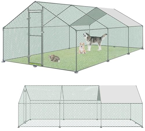 XINZI 18 ㎡ Recinto para animales pequeños, de marco de acero galvanizado, recinto exterior con lámina de polietileno, sombra y castillo, gallinero para exteriores, jaulas de aves de corral para