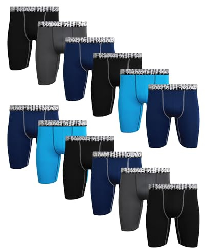AND1 Mens Boxer Briefs - 12 Pack Platinum Performance Long Leg Boxer Briefs with Pouch - Boxers for Men, 9 Inseam (S-3XL), Size Medium, Black/Charcoal Grey/Blue Depths/Black/Sky Blue
