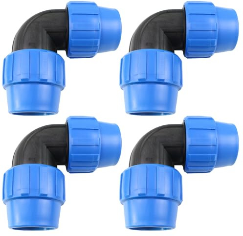 GIONAR 4 Stück PE Rohr Verschraubung, PE Rohr Verschraubung Winkel 90°Kunststoff Fitting, Ideal für Wasserleitung Installationen, 25mm Hochwertige PP Kupplung