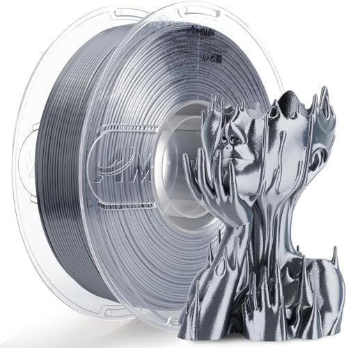 AMOLEN Silk PLA 3D Drucker Filament, Glänzende Silk Silber Grau PLA Filament 1.75mm, Hochgeschwindigkeits 3D Druck PLA Filament für Meisten 3D Drucker, 1kg Spule(2.2lbs)