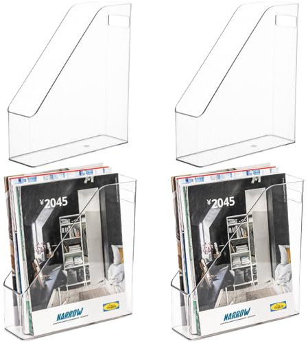 WRINGKIT 4 Pack Acrylic Magazine Rack File Sorter, File Magazine Rack with Handle, Vertical Folder Document Storage, Magazine File Organizer for Desk, Office, Home, School