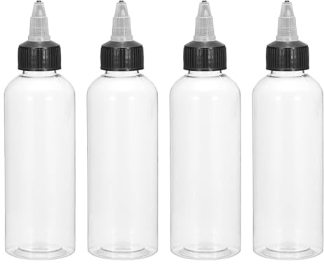 sourcing map 4Pcs 5oz/150ml Squeeze Bottles, Clear Dispensing Bottles with Twist Cap Lids, Plastic Squirt Bottle for Ketchup, Mustard,and Crafts